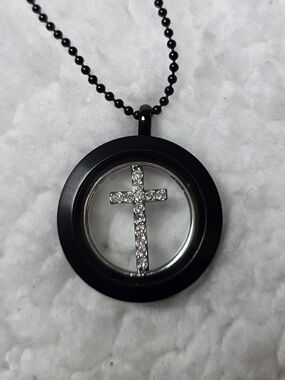 Origami Owl Medium Black Locket, Cross & Chain Necklace